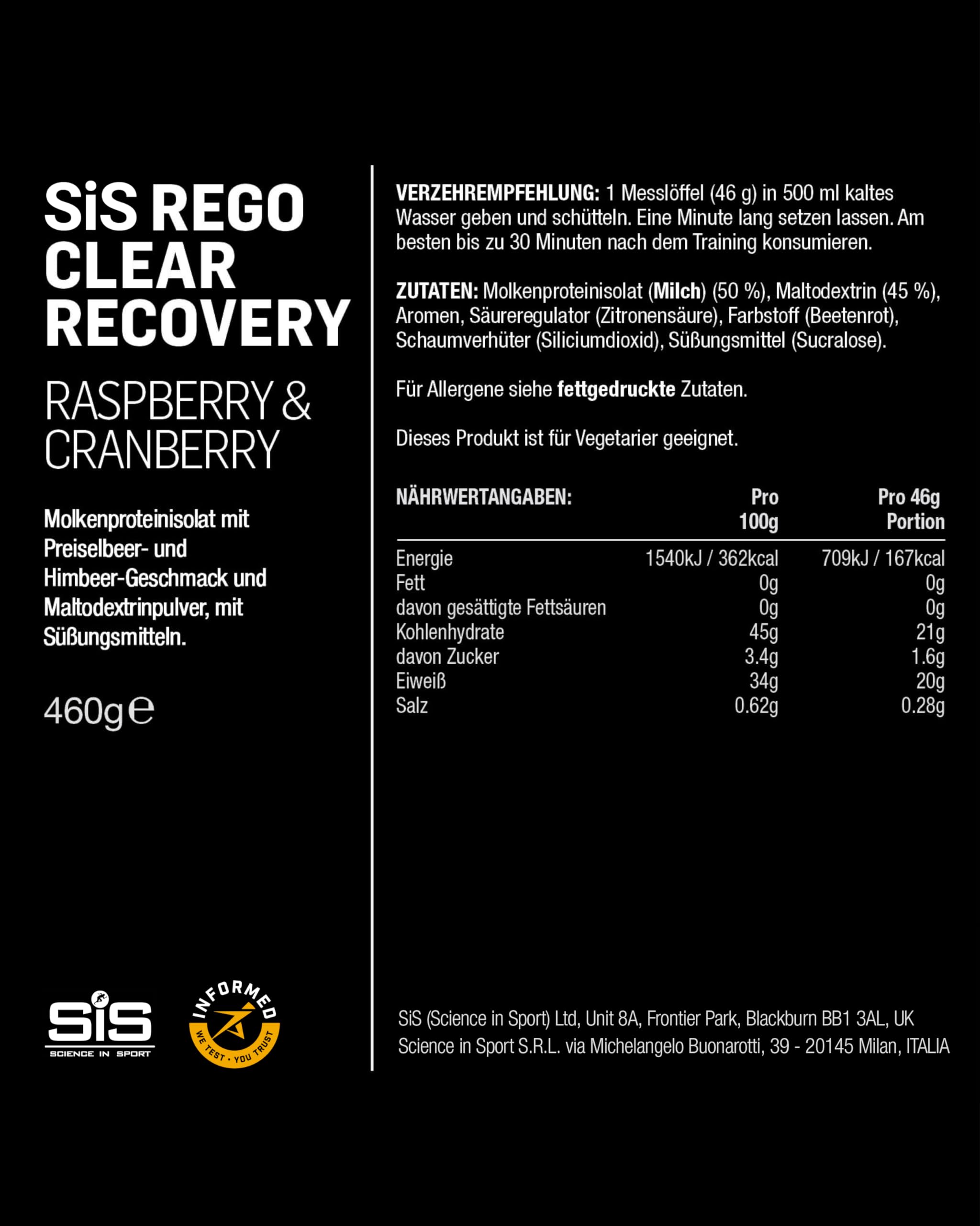 science-in-sport-rego-clear-recovery-pulver-himbeere-cranberry-460g image 5
