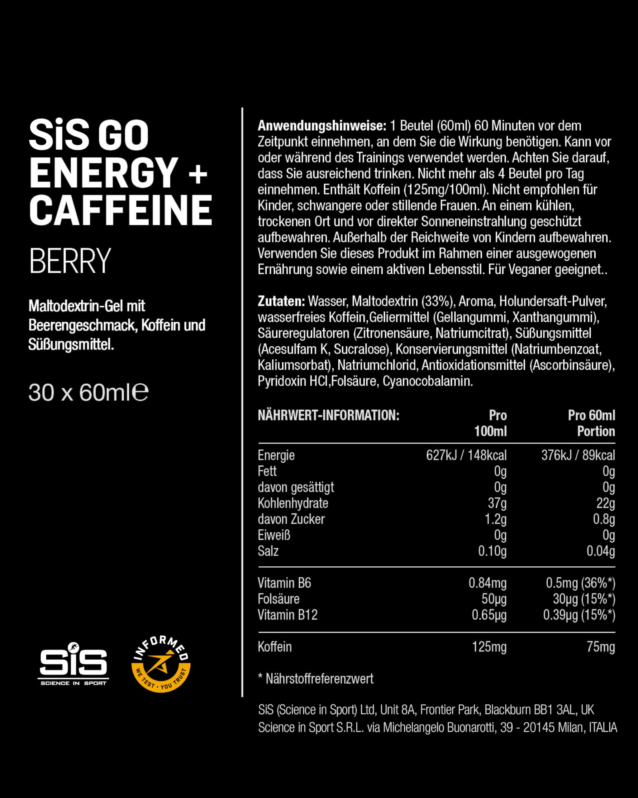 science-in-sport-go-energy-koffein-gel-30-x-60-ml-beere image 5