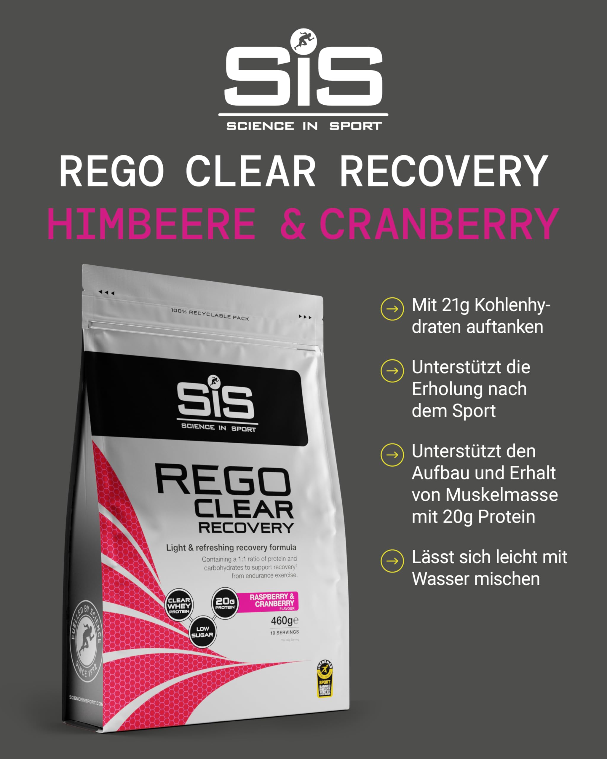 science-in-sport-rego-clear-recovery-pulver-himbeere-cranberry-460g image 2